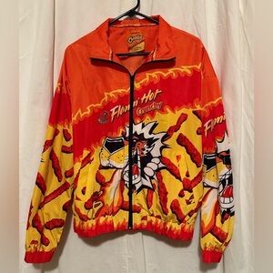 Forever 21 X Flaming Hot Cheetos Full Zip Jacket Windbreaker Graphics Woman’s Lg